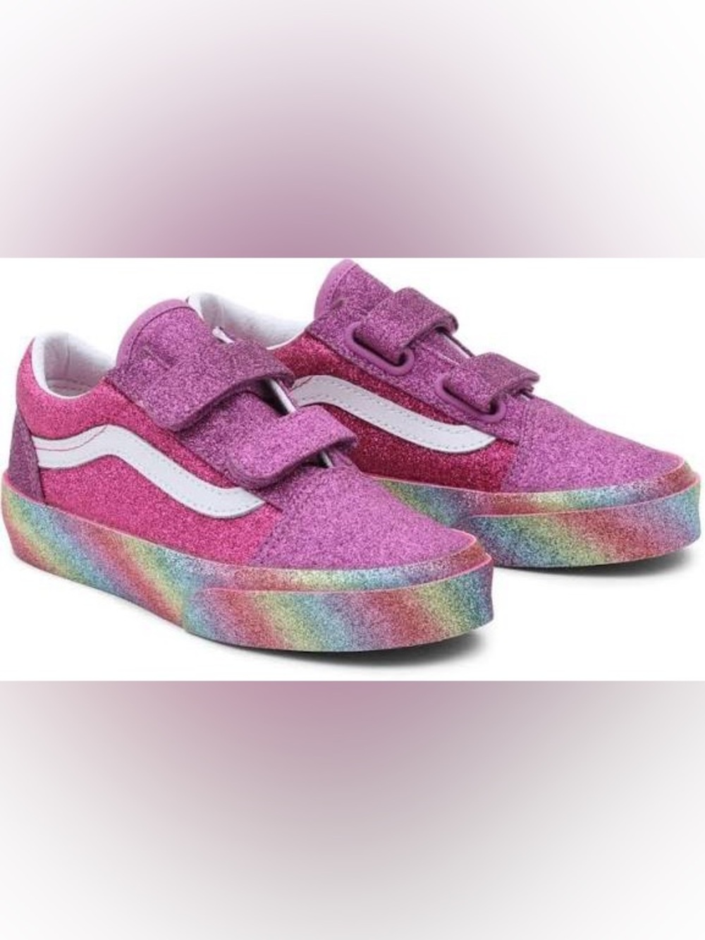 NEW!! Girls Vans Kids Old Skool V Glitter Rainglow Sneakers Platform Size 9